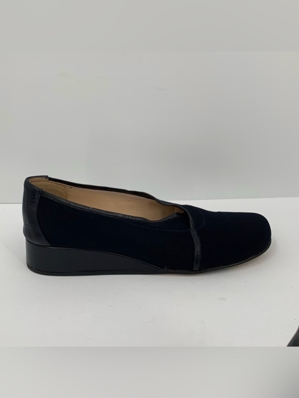 Rangoni wedge loafers navy blue fabric shoe women 10 AAAA EXTRA NARROW
